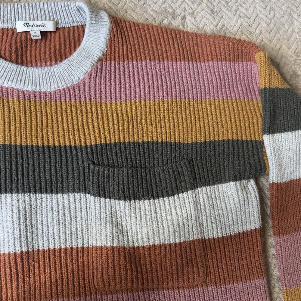 Madewell Cotton Crewneck Relaxed Sweater In Stripe Size M - Picture 3 of 5